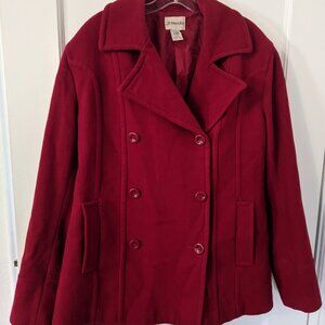 St Johns Bay Women Red Double Breasted Wool Cashmere Pea Coat  XL 16/18 Y2K